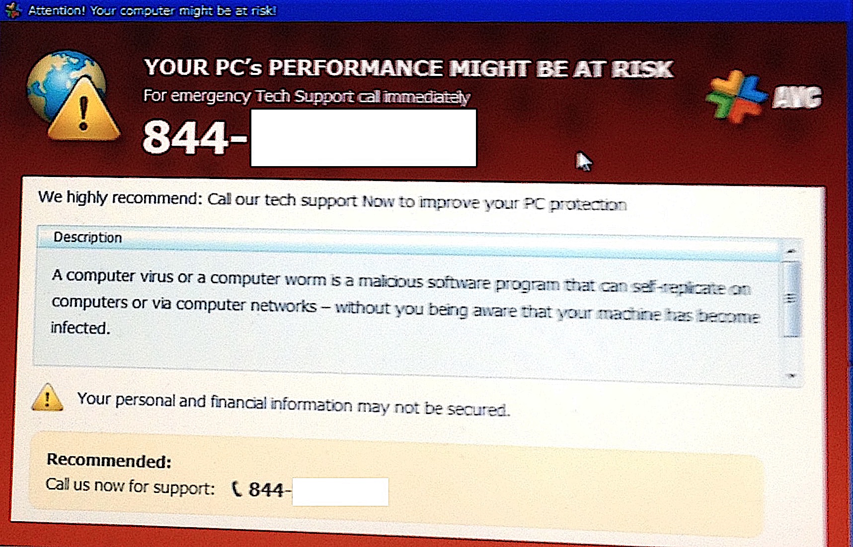 Computer virus scam